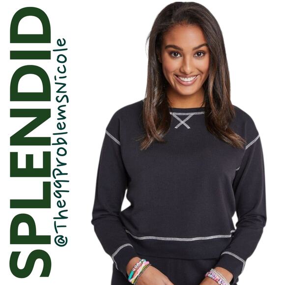 Splendid Black Sweatshirt with Matching Scrunchie - Picture 1 of 7